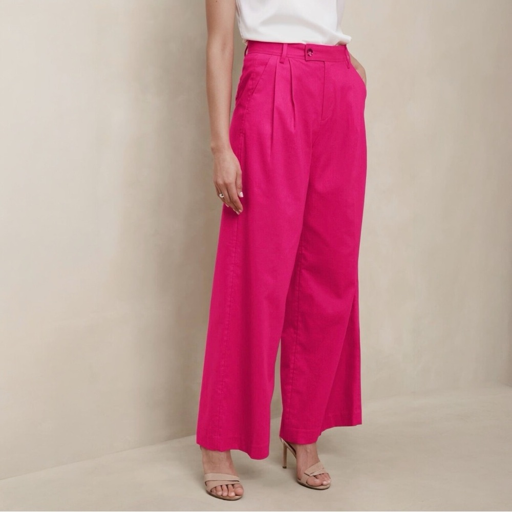 NWT Banana Republic LINEN-BLEND WIDE-LEG PLEATED TROUSER - Picture 4 of 5